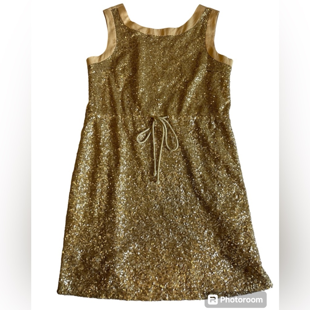 DEJAVU Gold Sequin Cocktail Dress Fairycore Sleeveless Sheath Mini Dress Size L